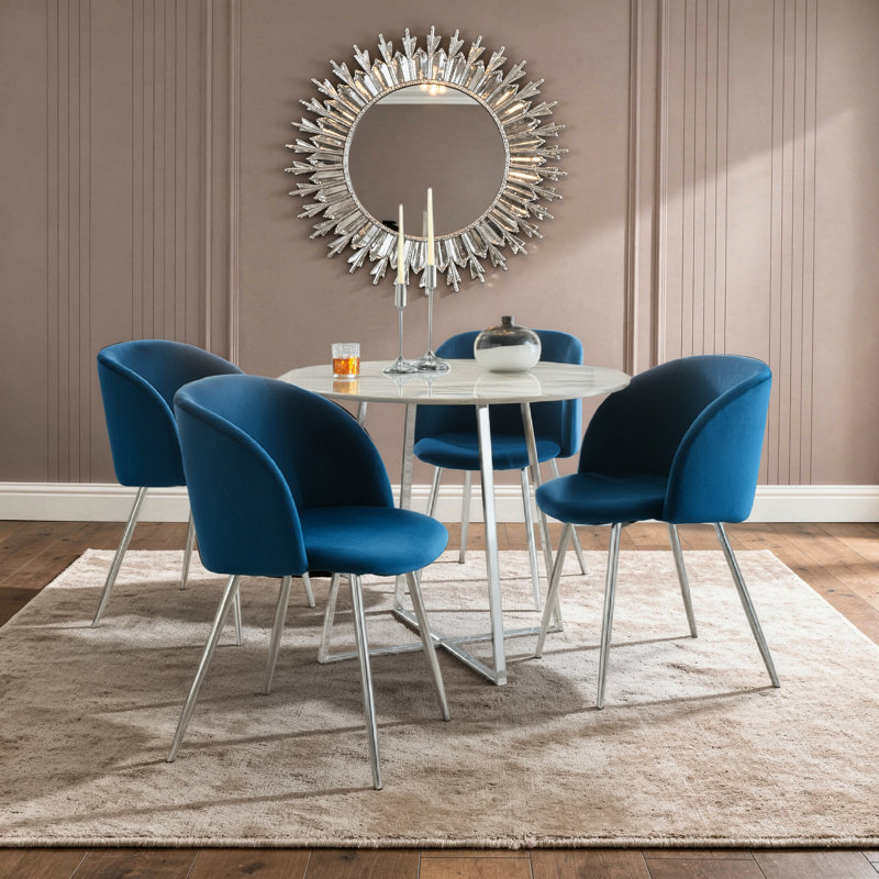 Terrance 18.5'' H Velvet Upholstered Parsons Chair, Chrome, Blue