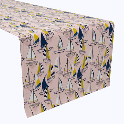 Table Runner, 100% Cotton, 16X108", Sailboats Pink