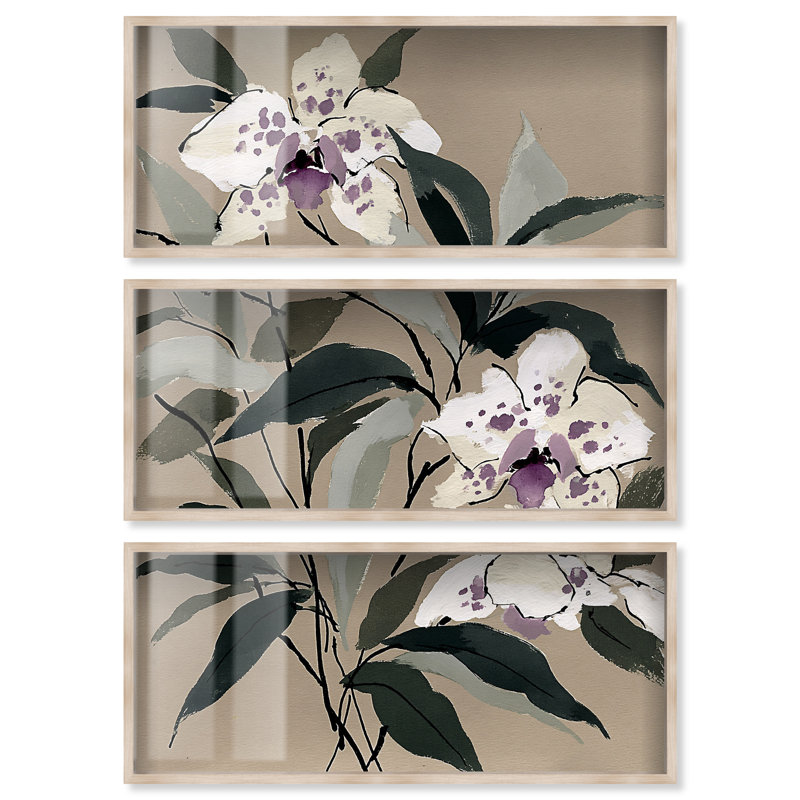 Ensemble de 3 impressions sous-cadre « Orchidées violettes II » par Art Remedy, motif floral pour la cuisine