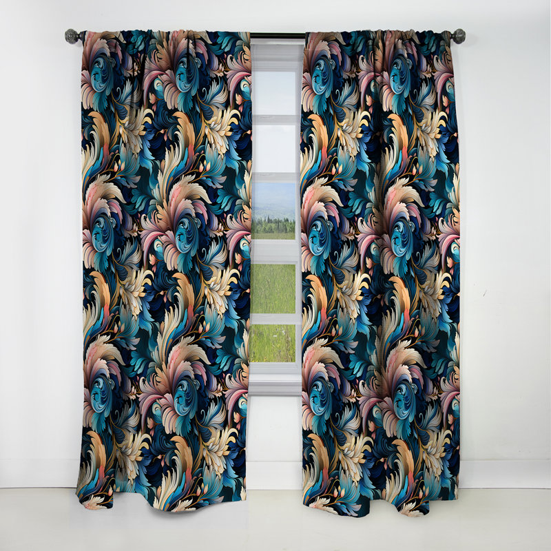 Deco Paisley Elegance I - Rideau floral - Rideau floral occultant en velours - 1 panneau, L 52 po x L 120 po