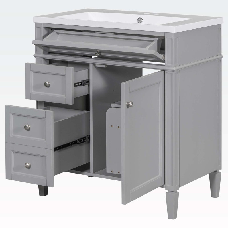 Meuble-lavabo simple avec plateau Thaddeus, Gris