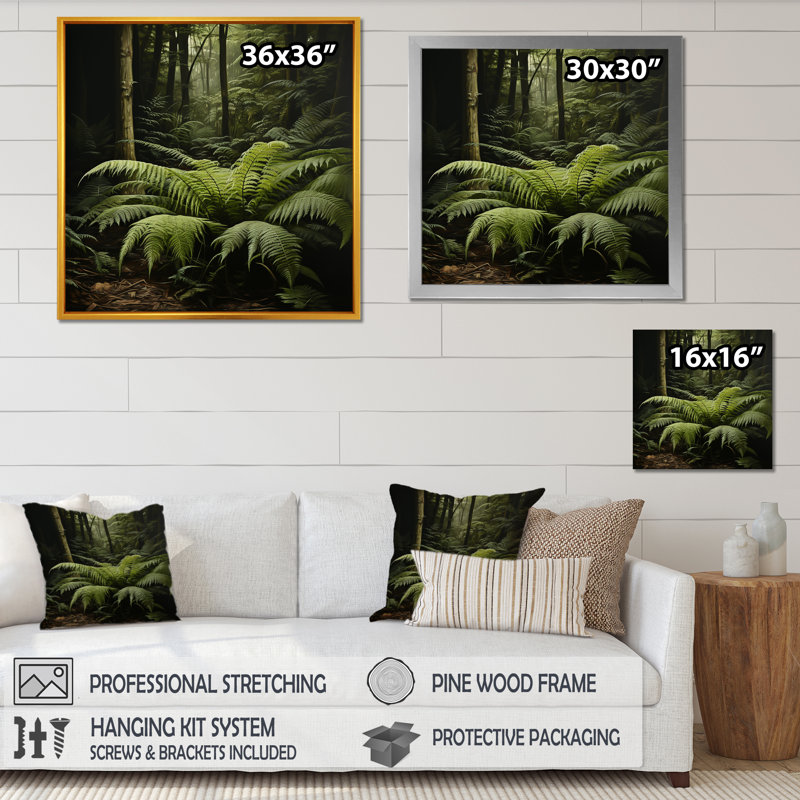 «Green Fern Forest Beauty IV - Ferns», art mural, Toile tendue, H 16 po x l 16 po x P 1 po