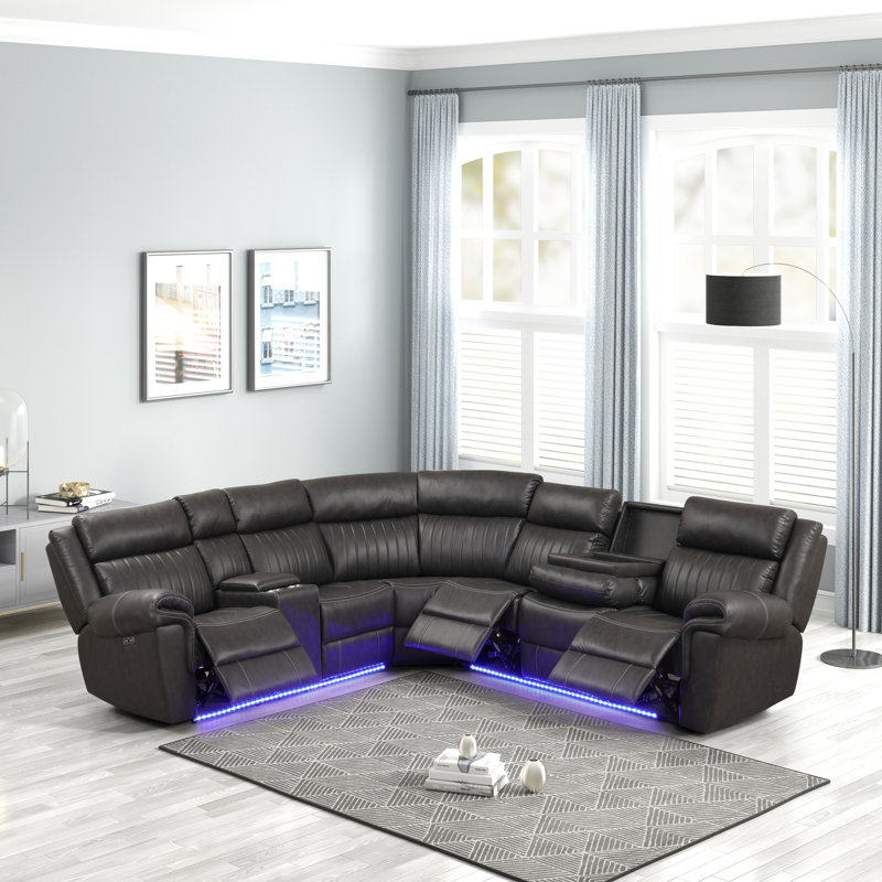 Canapé modulaire inclinable moderne en bois, Similicuir gris