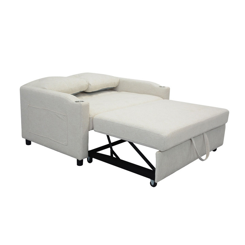 53.2'' Small Loveseat Pull-Out Sofa Bed - Adjustable Backrest, Beige Linen