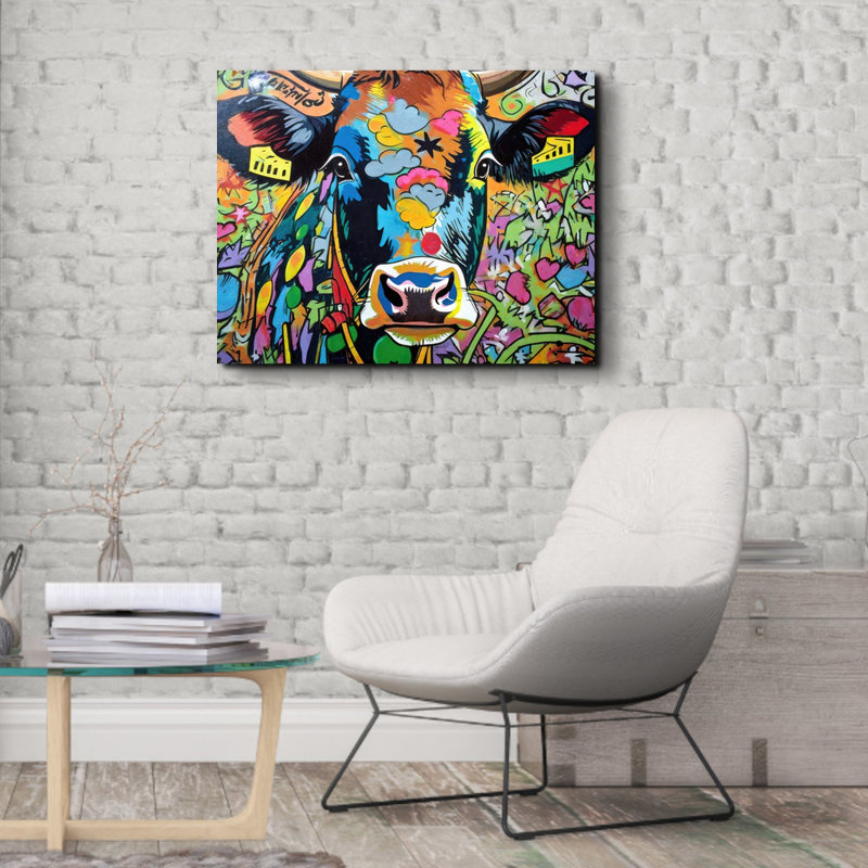 «Cow Graffitianimals» sur toile, H 15 po x l 18 po