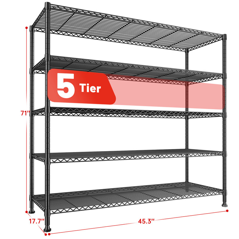 Étagère robuste à 5 niveaux avec tablettes réglables, support de rangement pour la maison, la cuisine, le bureau et le garage