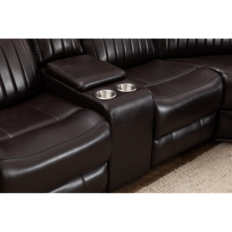 Ronae 100" W Upholstered Reclining Sectional, Brown 