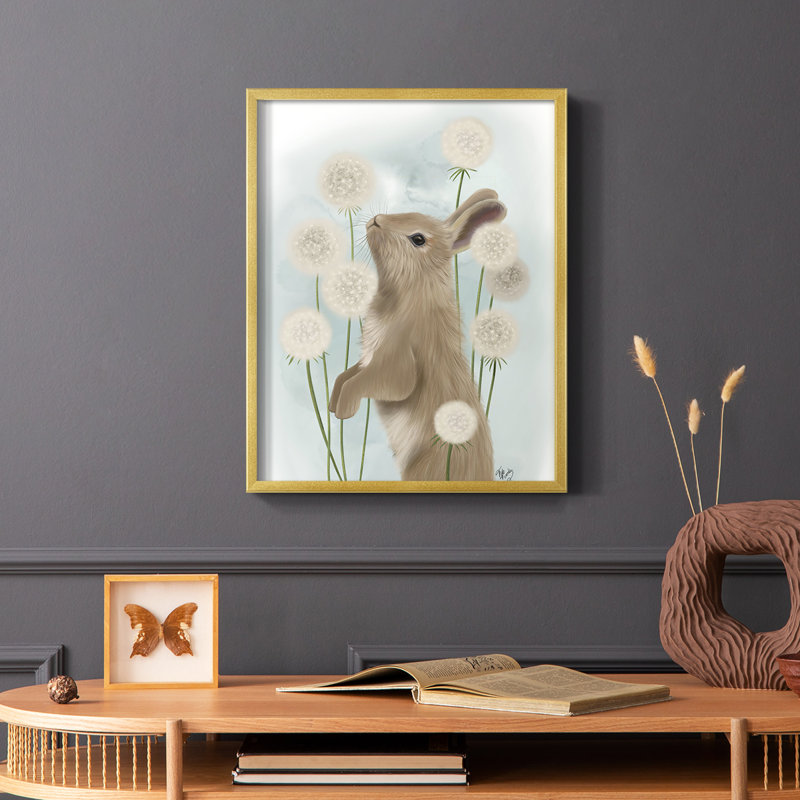 «Rabbit In Dandylions», reproduction encadrée - bois massif, H 20 po x l 16 po