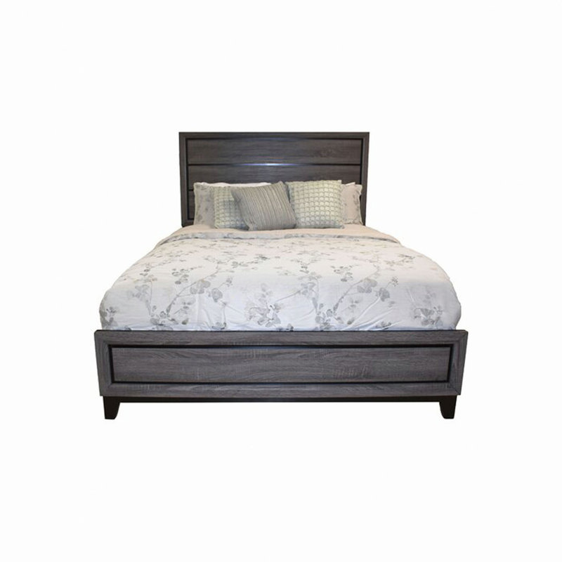 Lit contemporain en bois, Gris, Grand lit