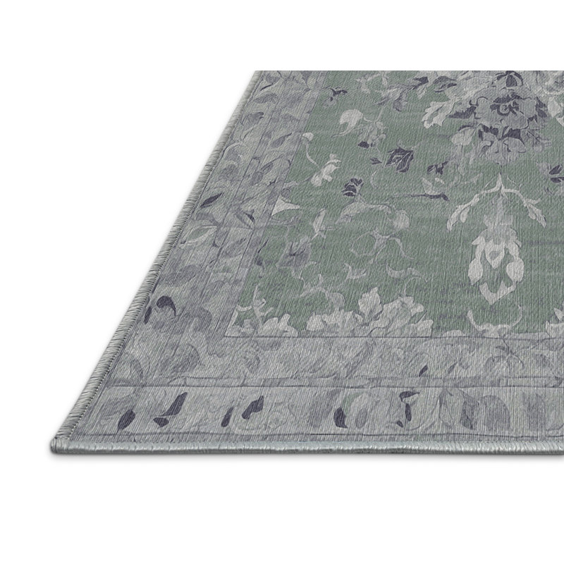 Machine Washable Blue Area Rug, Rectangle 2' x 3'