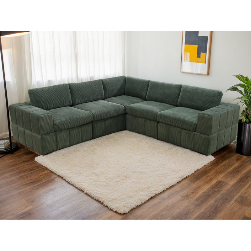 Ensemble de canapé modulaire réversible Premium, Velours côtelé vert, H 37 po x l 102 po x P 36 po