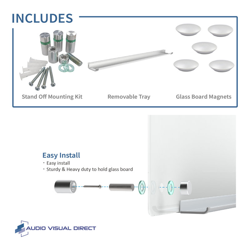 Tableau effaçable audio-visuel en verre magnétique direct, 48 po x 96 po