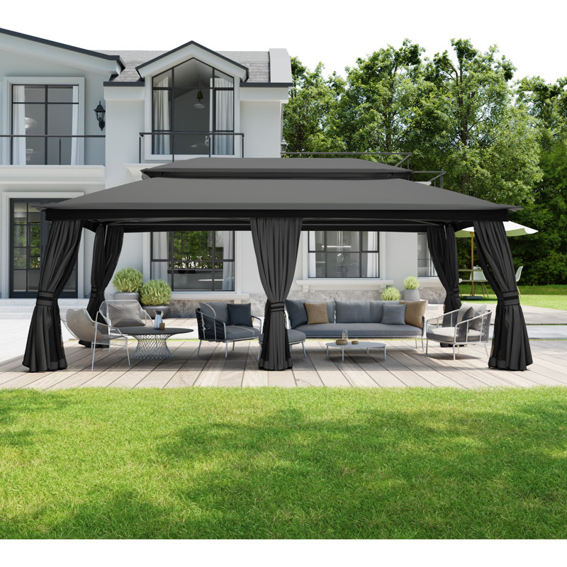20 pi L 10 pi. D Pavillon de jardin en métal avec acier, Gris