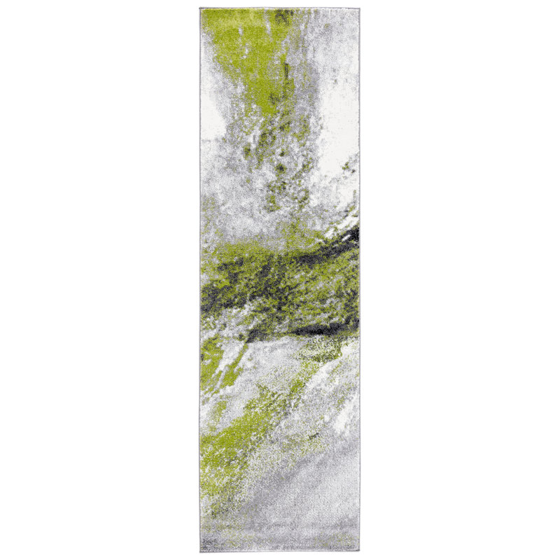 Rizer Abstract Gray/Green Area Rug, Runner 2'3" x 6'