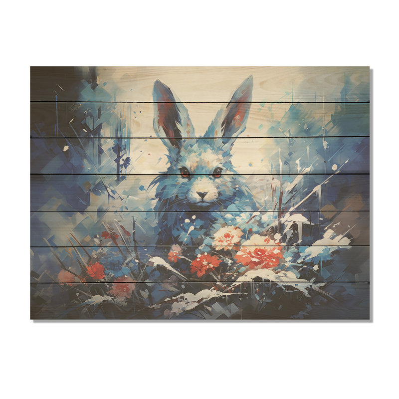Lapin bleu - Solitude hivernale - Animal lapin sur bois, H 10 po x l 20 po x P 0,78 po