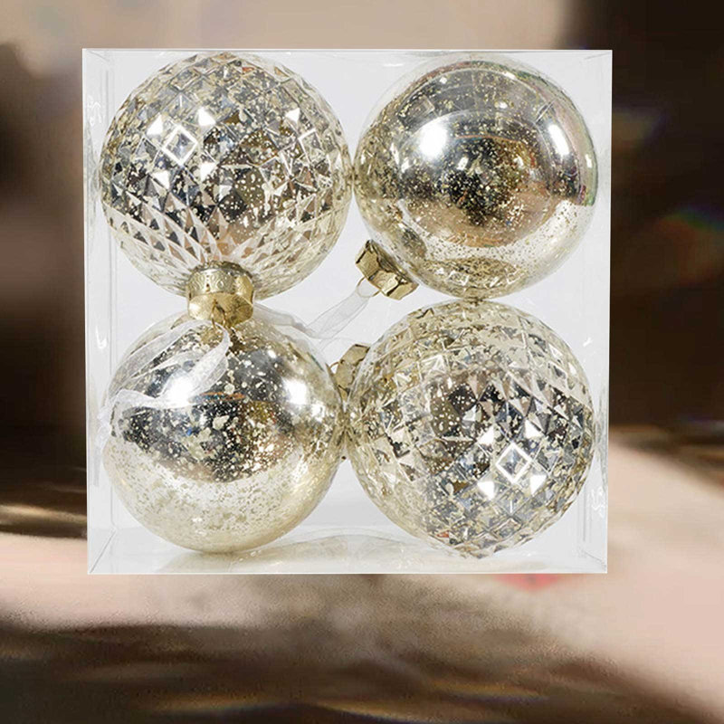 Ensemble de 4 suspensions de Noël en forme de boule de 10 cm, Beige