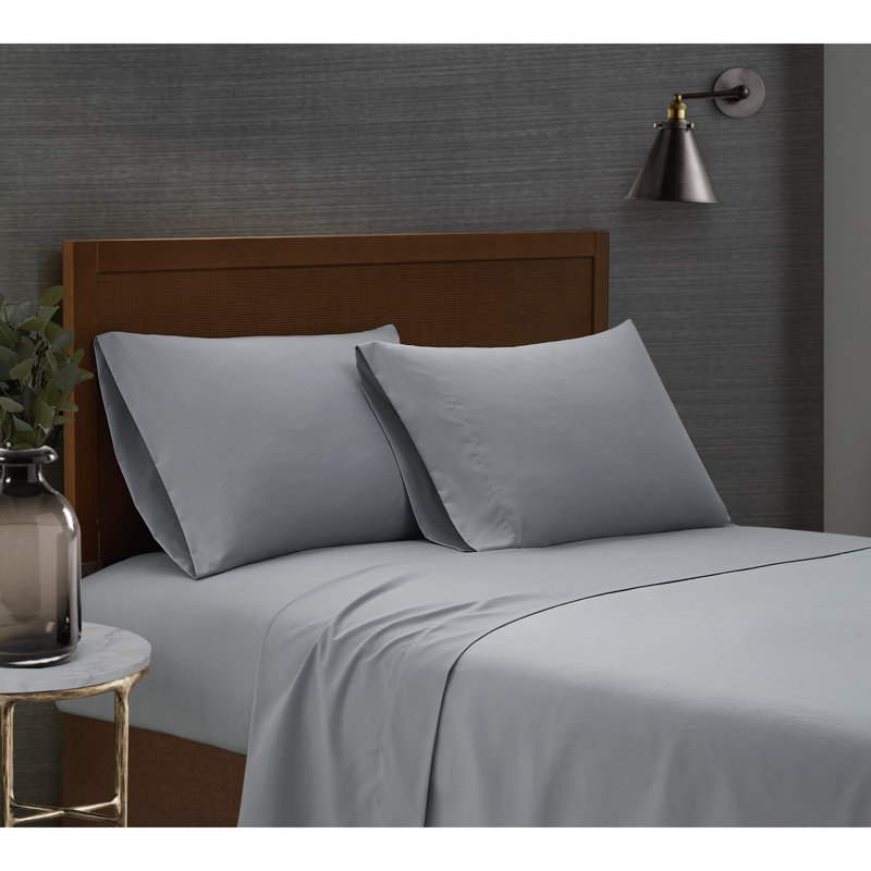 London Fog Garment Wash Solid Sheet Set, Split King Sheet Set + Fitted Sheet +3 Pillowcases, Gray