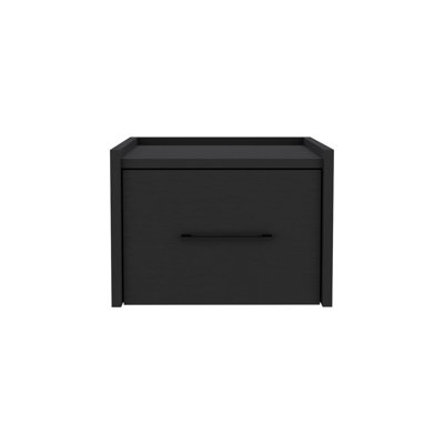 Black Wall-Mounted Floating Nightstand With Single Drawer And Handle For Bedroom