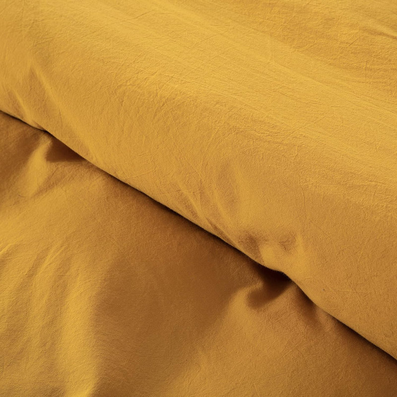 Stonewashed Cotton Solid Color Duvet Cover Set, Mango, California King Duvet Cover + 2 King Shams