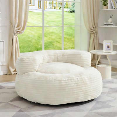 Oversized Cloud Circle Chair – Corduroy Deep Seat Reading Lounge Chair, No Assembly, White for Living Room & Bedroom