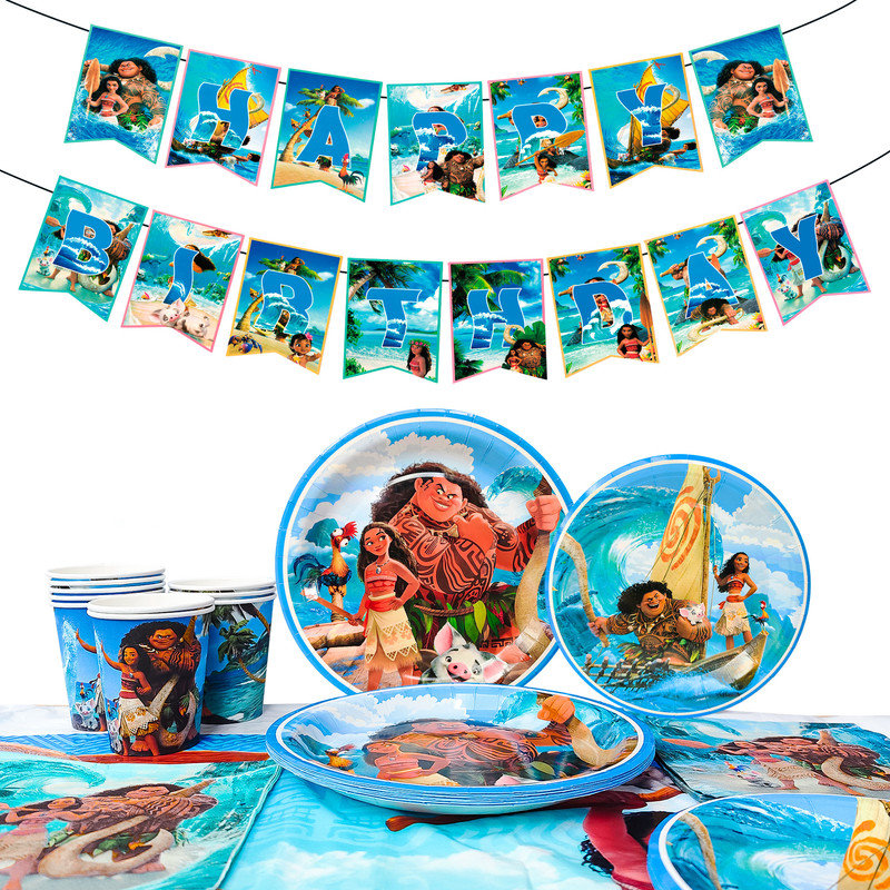 Moana Party Tableware Set,56 pcs Moana Birthday Party Decorations Tableware Packs