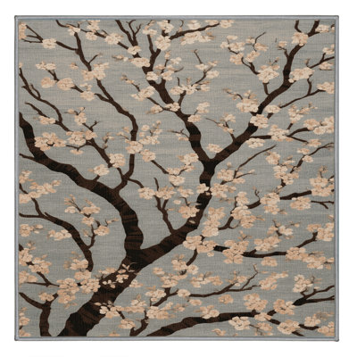 Tapis gris botanique lavable à la machine