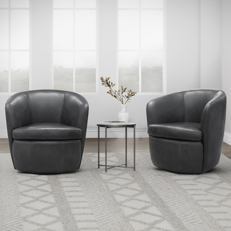Azurdee Top Grain Genuine Italian Leather Swivel Barrel Chair (Set of 2), Vintage Slate