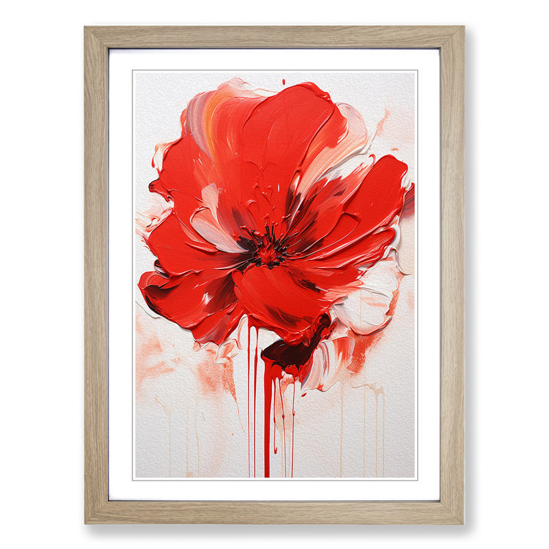 Poppy Flower Action Painting - Framed Print, Oak, 46cm H x 34cm W x 2cm D