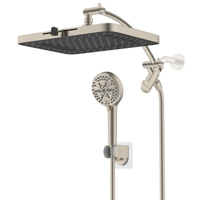 2-in-1 Shower  Head Combo – 13" 5-Spray Rainfall Shower Head & 10-Spray Handheld Combo with 12" Adjustable Extension Arm, 71" Stainless Steel Hose, Matte Black