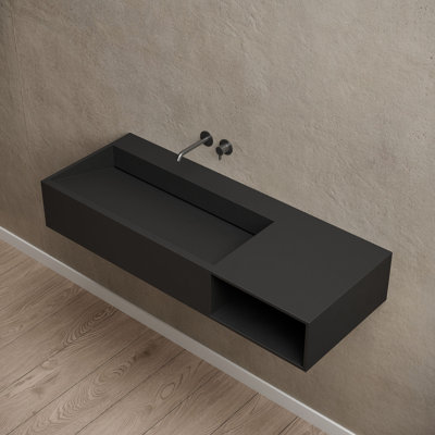 MonBlari 34" X 18" Rectangle Solid Surface Wall Mounted Bathroom Sink Matte Black