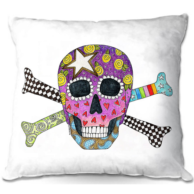  Coussin Couch Skull and Cross Bones, 20 po x 20 po, Blanc