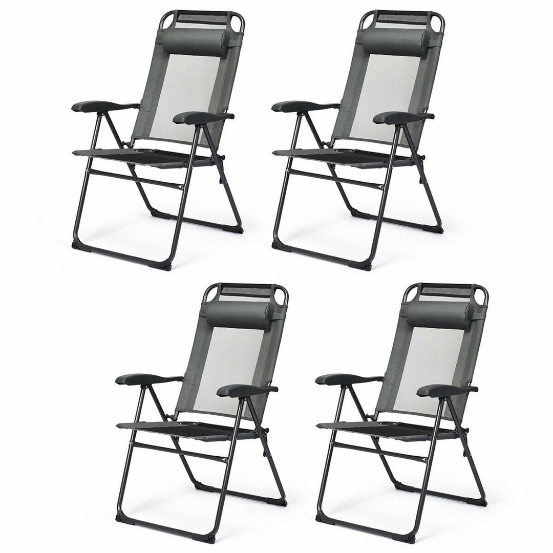 4 Pcs Patio Garden Adjustable Reclining Folding Chairs With Headrest-Gray (Set of 4) Calorful