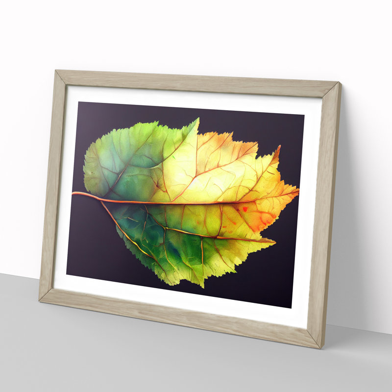 Thrilling Leaf - Single Picture Frame Print, 46cm H x 64cm W x 2cm D, Oak Framed