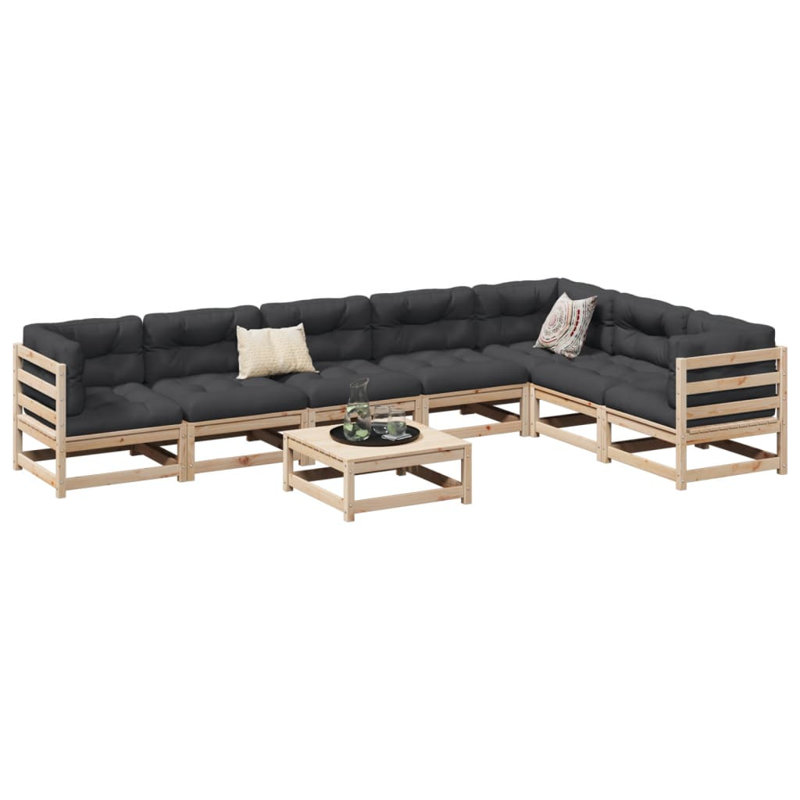 Ensemble de canapé de patio en bois massif 8 pièces Latitude Run®, Pin naturel, Gris anthracite