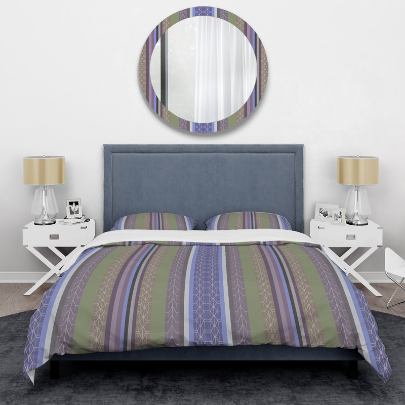 Motif à rayures vertes et bleues - Ensemble de housse de couette abstrait - Microfibre de polyester