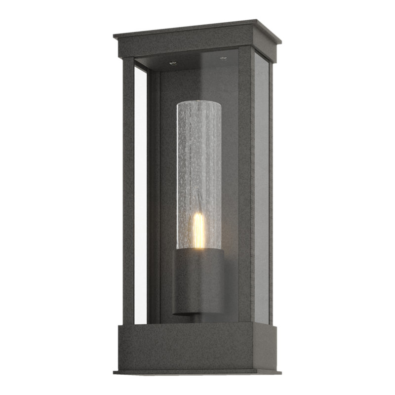 Portico Outdoor Wall Lantern, 14.8" H x 6.3" W x 4" D, Seeded Clear Glass, Coastal Natural Iron