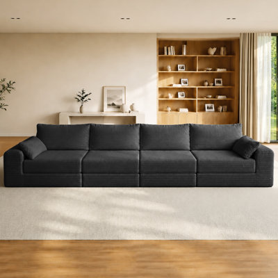 Ensemble de canapé modulaire modulaire, ensemble de canapé de salon modulaire en forme de U de 130 po avec 4 coussins, canapé-lit bricolage pour salon, appartement, chambre à coucher, noir, velours côtelé