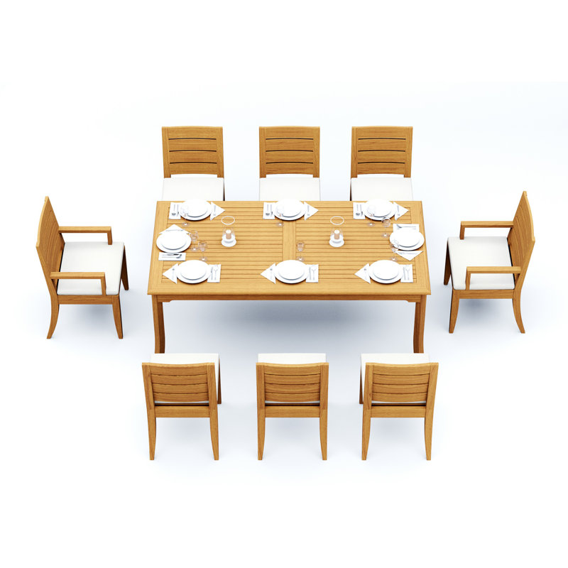 Ensemble de salle à manger 9 pièces en bois de teck de qualité A: table rectangulaire de 83 po et 8 chaises Atnas (2 et 6 chaises sans accoudoirs) # 11AT1802