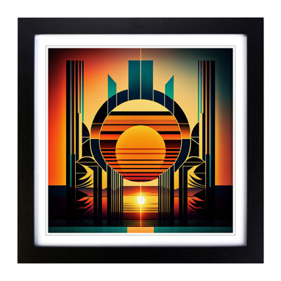 Art Deco Sunset Geometric - Framed Print