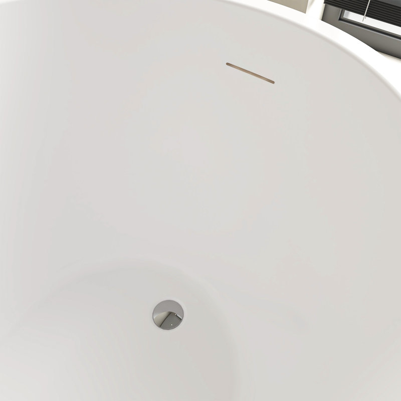 Maya 55" x 28" Freestanding Soaking Acrylic Bathtub, White/Integrated Overflow