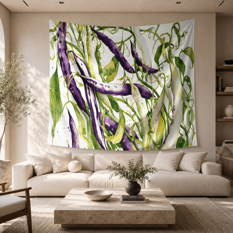 Tapisserie murale légumes, haricots langue de dragon, 68 po x 80 po
