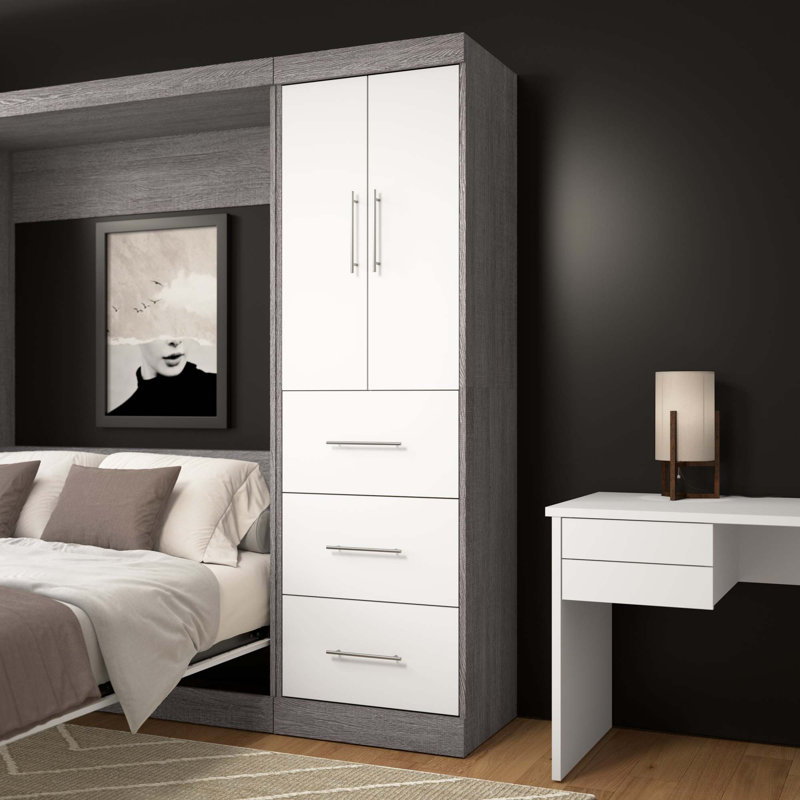 Tour pour garde-robe l 25 po Tymiesha, Gris écorce et blanc