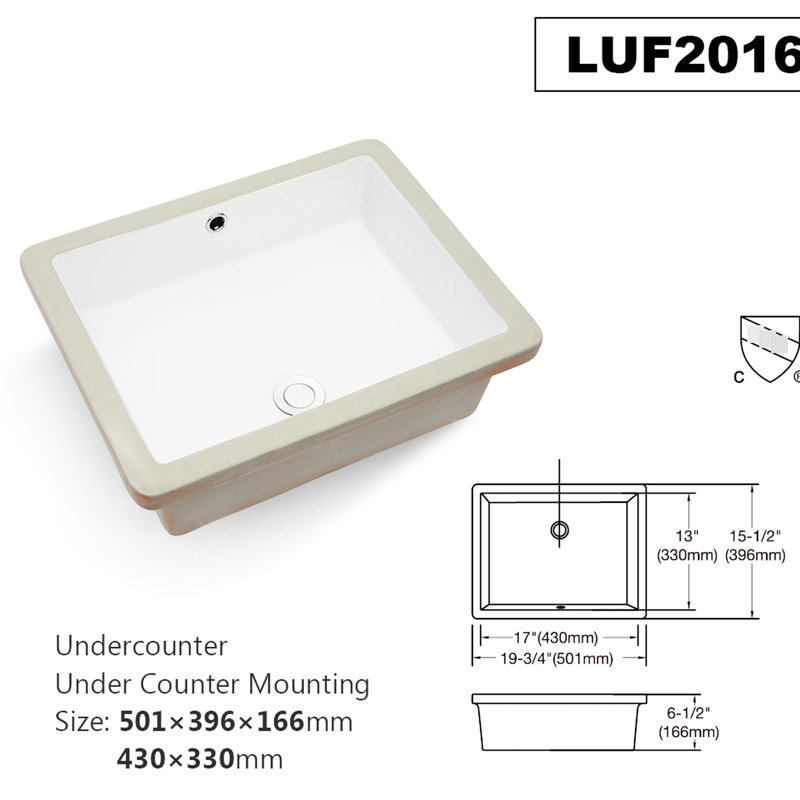Lavabo de salle de bain moderne en céramique - encastré rectangulaire avec peu d'espace pour la décoration
