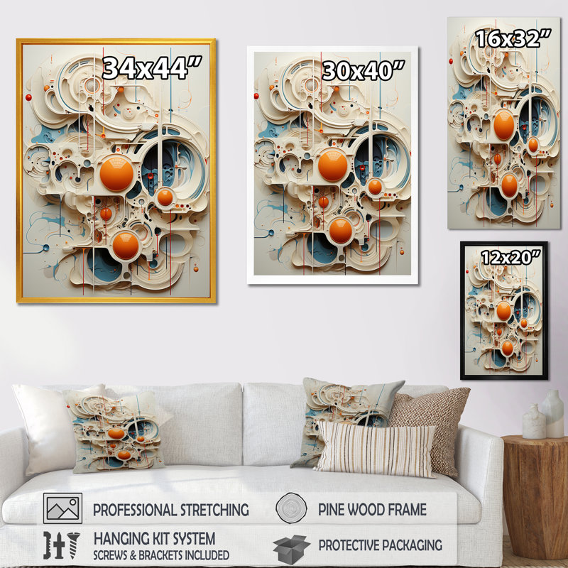 «Intricate Abstraction Shapes II», art mural abstrait, Encadrement doré, H 32 po x l 16 po x P 1 po