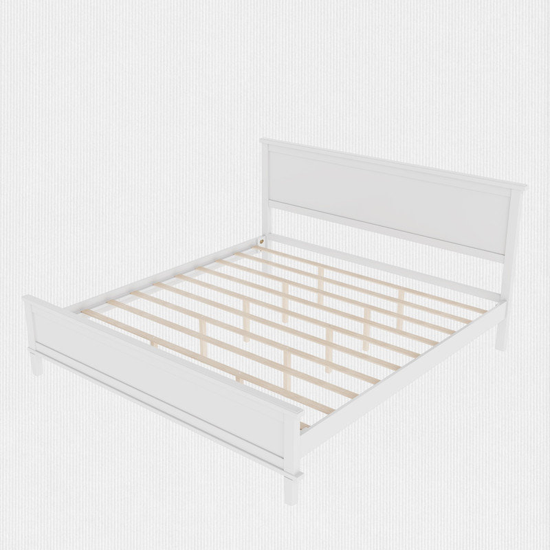 Bed Frame Platform with Headboard, White, King