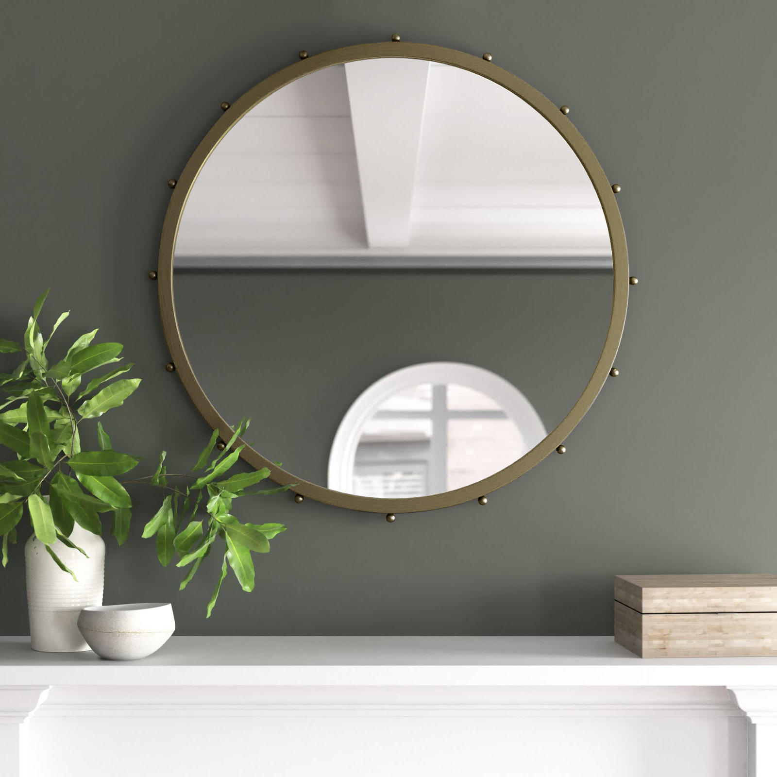 Weston Metal Round Mirror, 37.6" x 37.6", Gold