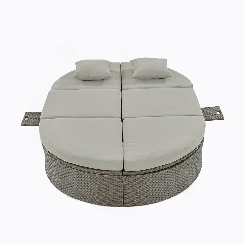Lit de jour d'extérieur pour terrasse avec coussins et coussins, chaise longue inclinable en rotin, Gris