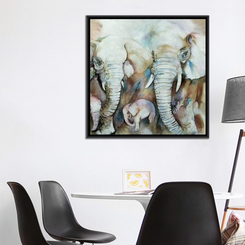 « elefantes », impression sur toile, H 18 po x l 18 po x P 1,5 po, Toile avec cadre noir