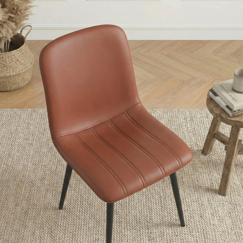 48cm H Tufted Upholstered Metal Upholstered Back Side Chair, Brown