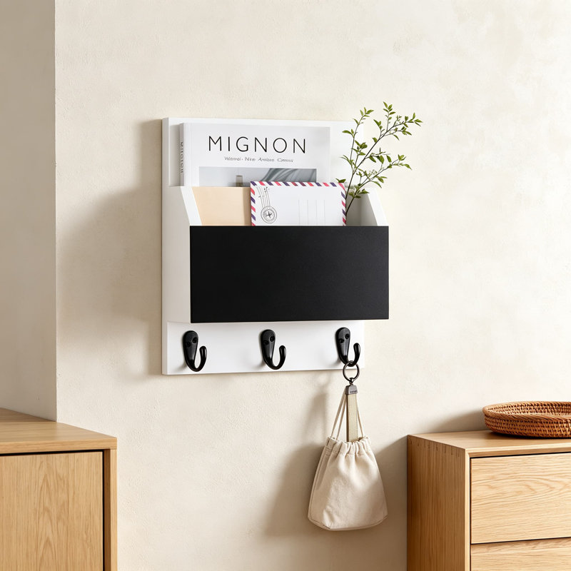 Porte-clés mural et porte-courrier avec 2 fentes, organisateur de vestibule avec 3 crochets robustes pour manteaux et laisses pour chiens, porte-clés décoratif avec tableau noir pour notes